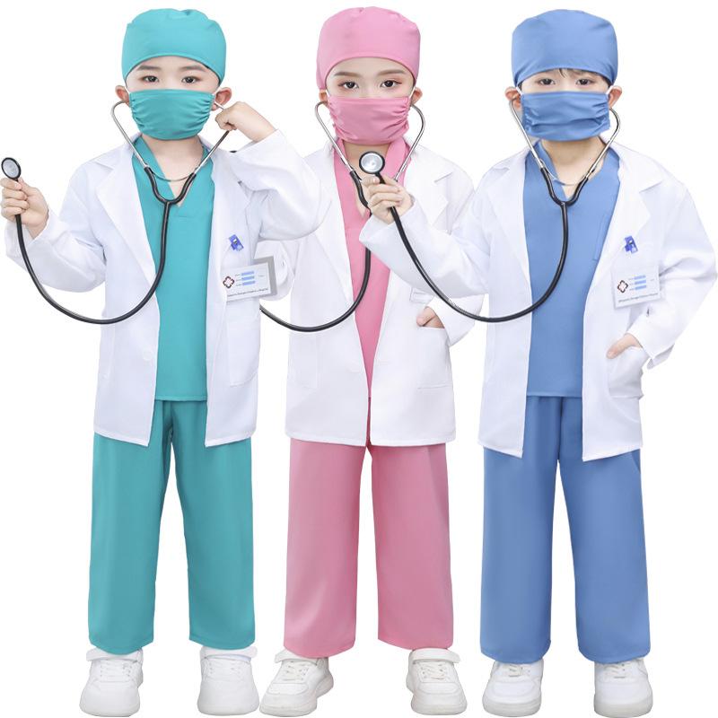 Kids Doctor Nurse Costume Set Role Play Pretend Play Preschool White Coat Outfit