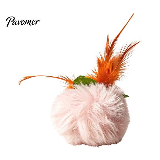 Plush Furry Ball with Feathers Cat Toy Feather, Interactive Pom Balls, Realistic Prey Motion Toys Soft Kitten Chasing for Indoor Cats Exercise
