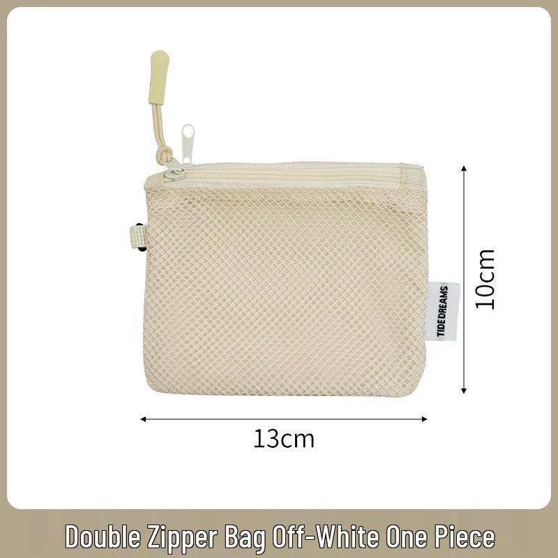 Korean Style Double-Layer Recycled Polyester Mesh Zipper Pouch for Lipstick, Coins, and Sundries