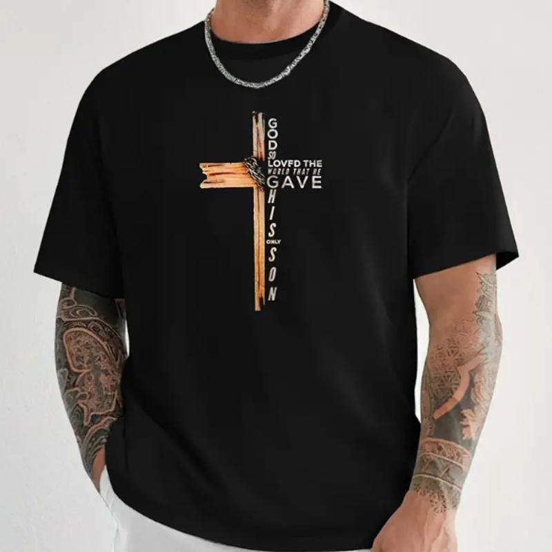 

Новая летняя мужская модная футболка Personality The Golden Cross Printed Men s T-shirt Top XS чёрный