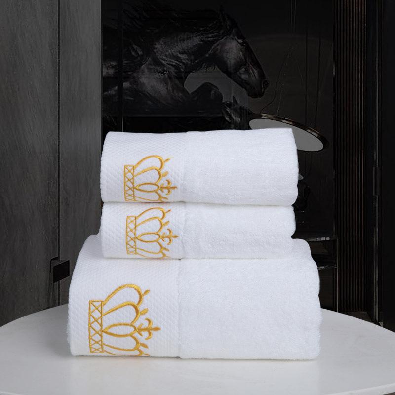 Super Absorbent Cotton Towel for Adults Embroidered Crown White Hotel Bath Towel Beach Towel Bathroom Accessories face towel