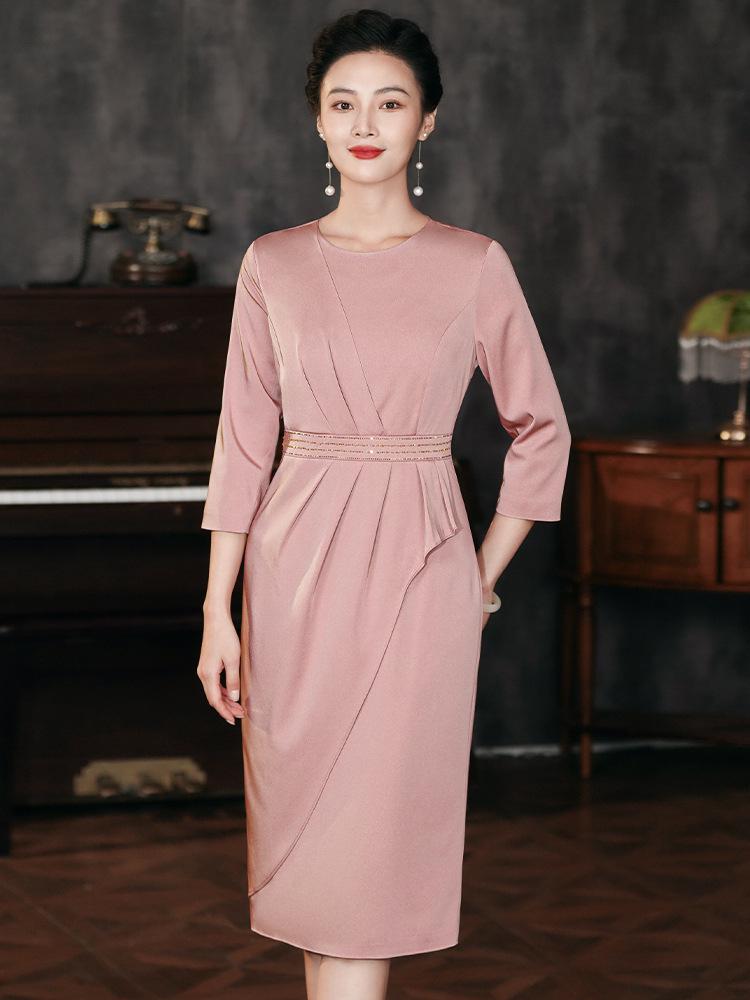 2024 Autumn Elegant Mid-Length Slimming Dress for Mother of the Bride