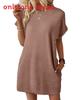 Europe Style Short Sleeve Dress With Pockets And Distressed Effect For Casual Summer Wear