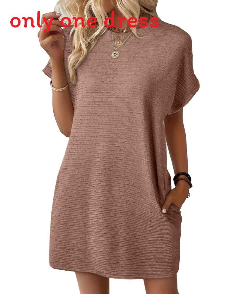 Europe Style Short Sleeve Dress With Pockets And Distressed Effect For Casual Summer Wear