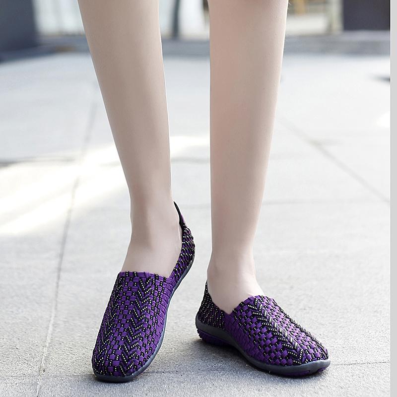 Summer Moccasin Beach Shoes Women Black Casual Weave Slip on Braided Blue Flats Sneakers Plus Size