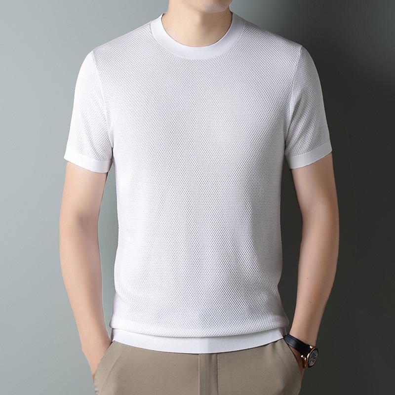 Produs Nou de Vară Ac cu Ananas Respirabil Mătase de Gheață Yilite Tricotat Mânecă Scurtă Bărbați Business Modă Casual Mânecă Jumătate Îmbrăcăminte Bărbați