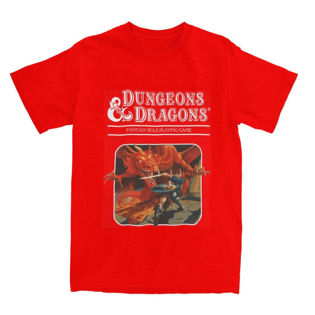 Men's Dungeon Dragon T-Shirts Base Set Artwork Pure Cotton Top Tees Summer Funny Short Sleeve O-Neck Hippie Print Large Size