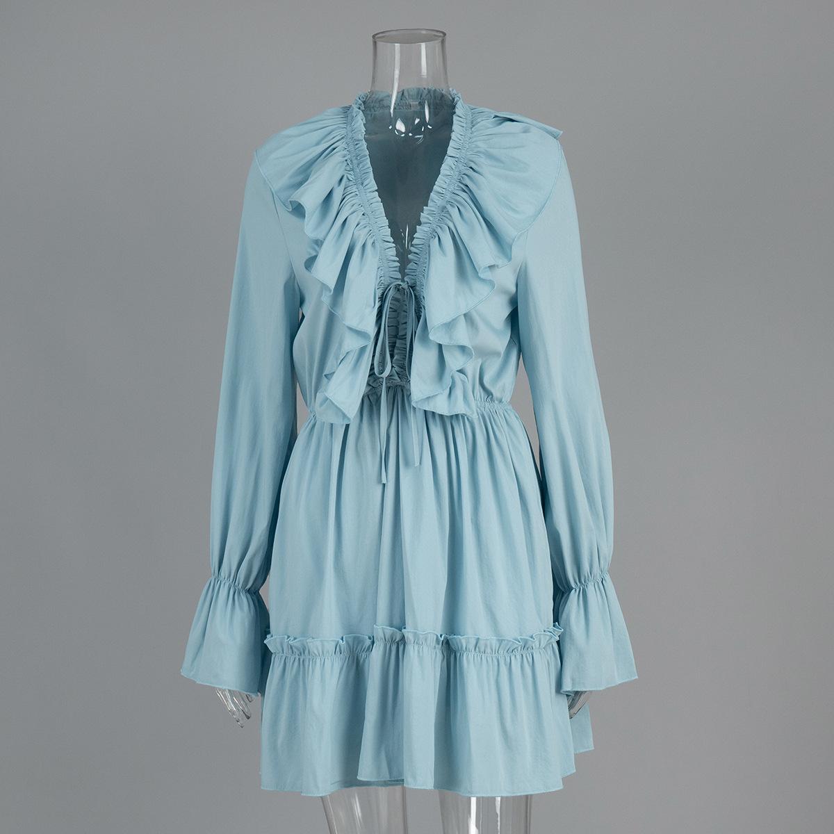 

Women s White Ruffled V-Neck Tiered Hem Dress with Flutter Sleeves, Casual Summer Dress L синій