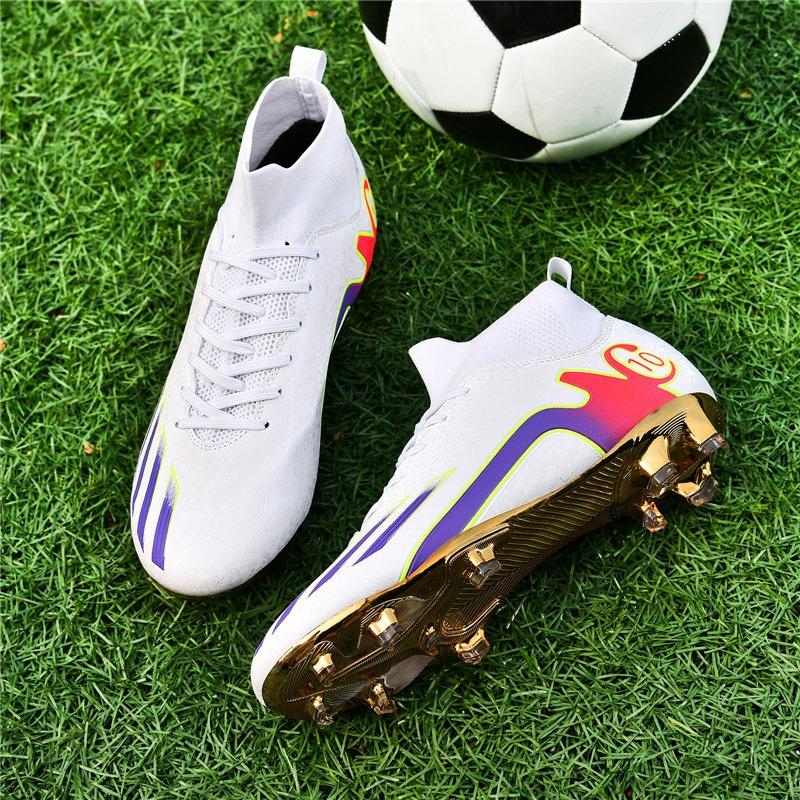 New electroplated gold-soled high-top spike football shoes, competition training shoes, indoor and outdoor sports shoes