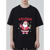 Kerst T-shirt Zwarte Kerstman met Slee Hashtag en Drank Print voor Vakantiefeest