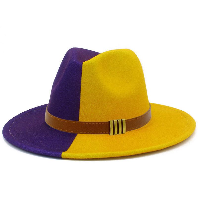 French Retro Double-color Woolen Top Hat Simple Belt Buckle Hepburn Style Wide-brimmed Cowboy Hat British Style Jazz Hat