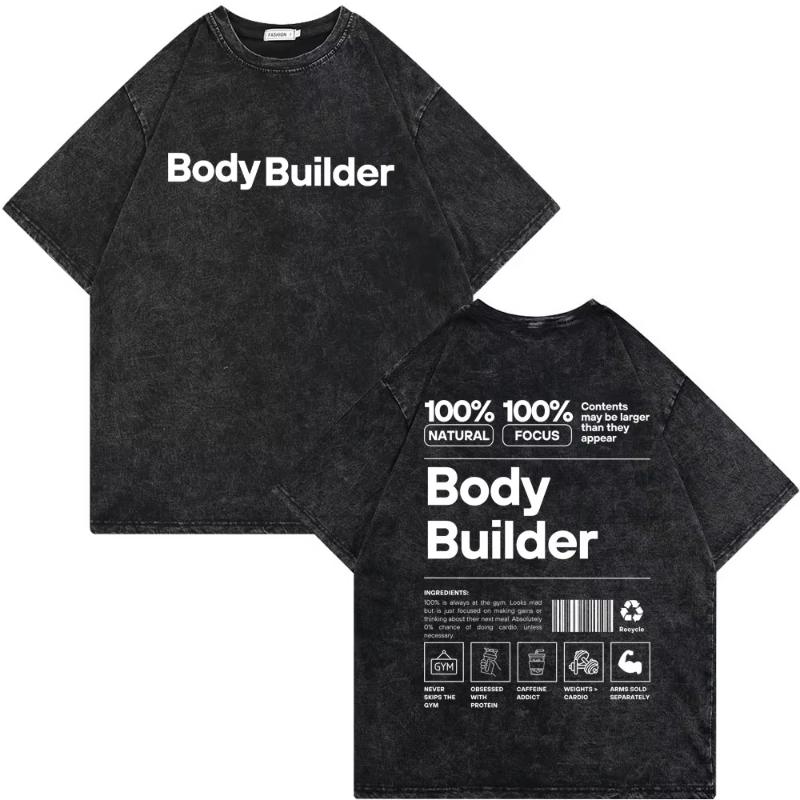 Vintage Washed Old Skeleton Gym Pump Cover T-shirts Oversized T Shirt Men Women Funny Fitness Workout Bodybuilding T-shirt