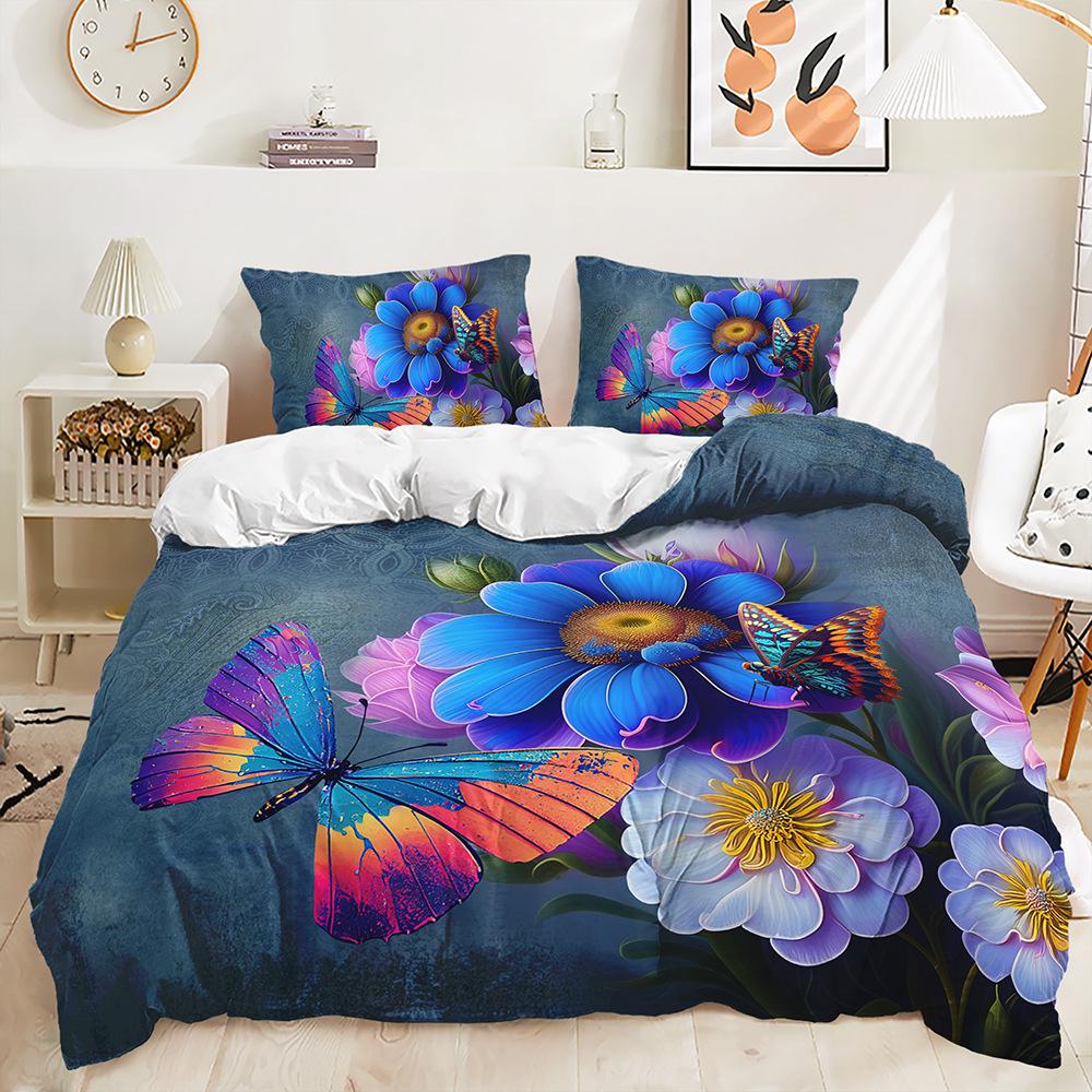Three-Piece Butterfly Quilt Cover Two-Piece Bedding Kit Digital Printing Pillowcase
