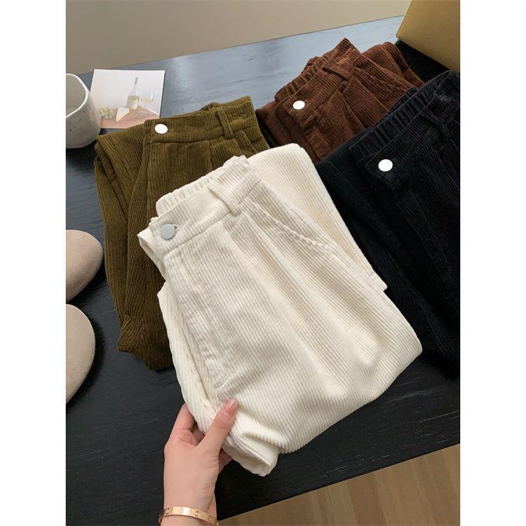 Women's Autumn and Winter Plus Size Corduroy Trousers Warm Tall Waisted Thin Loose Casual Corduroy Wide Legged Straight Trousers