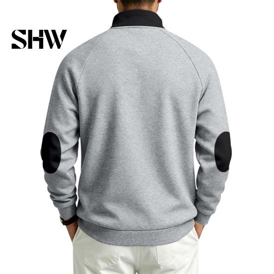 Solid Color Zip Up Tops Men Quarter Zipper Pullover Tops, Mock Neck Long Sleeve Sweatshirt, Contrast Winter Warm Casual Sport with Chest Pocket, Fall
