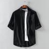 2022 Summer New Casual Men's Shirt Cotton Solid Color Three Quarter Shirts For Men
