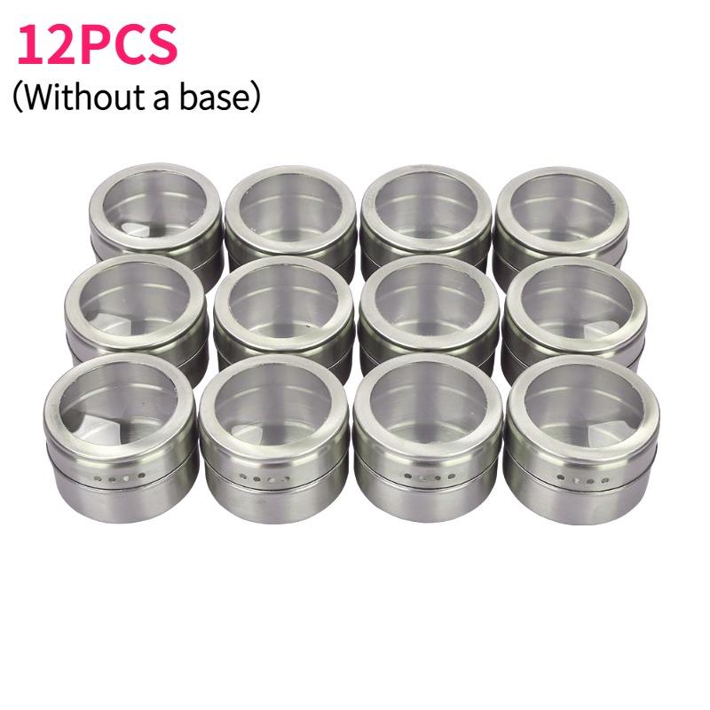 

12pcs Magnetic Seasoning Jars with Base Seasoning Jar & Visible Window Stainless Steel Spice Containers Kitchen Accessories Set