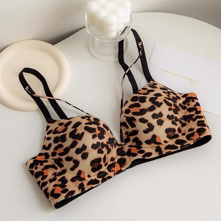 Women S Leopard Print Seamless Thin Push Up Bra Set For Small Chest S цветной печати леопарда
