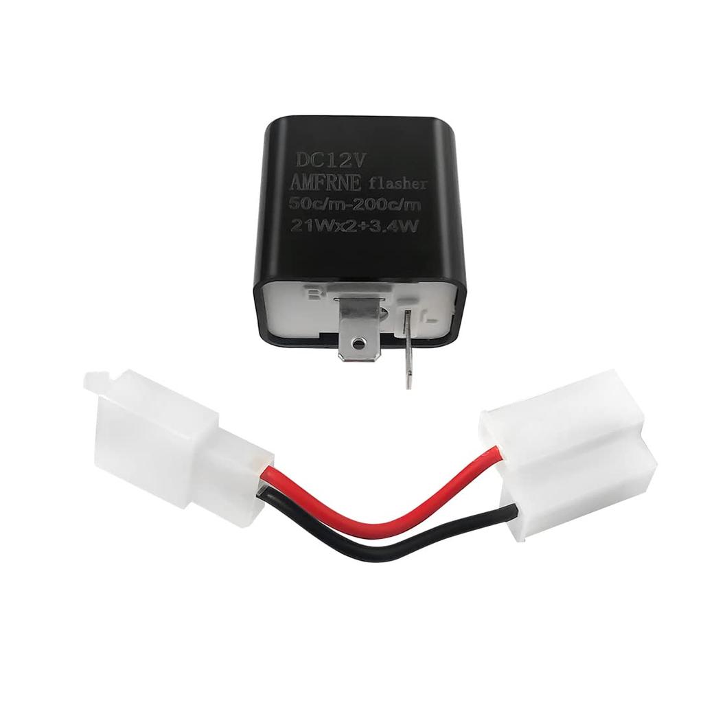 AMFRNE Adjustable 2-Pin Electronic LED Flasher Relay for Motorcycles Fix Turn Signal Hyper Flash, 2 Pin Adjustable Flash Rate Flasher Relay Wiring