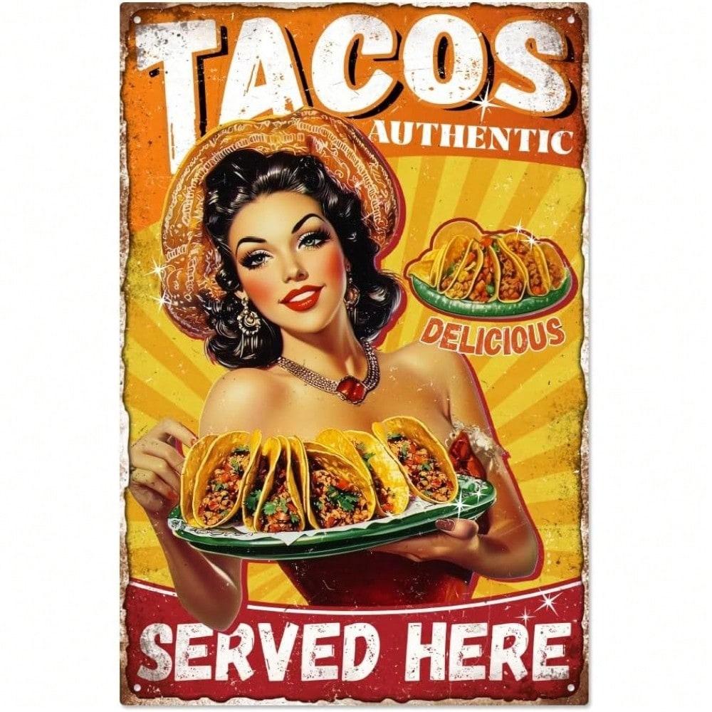 Vintage Metal Tin Wall Sign 8x12 Kitchen Decor Retro Mexican Taco Art Home Bar Cafe