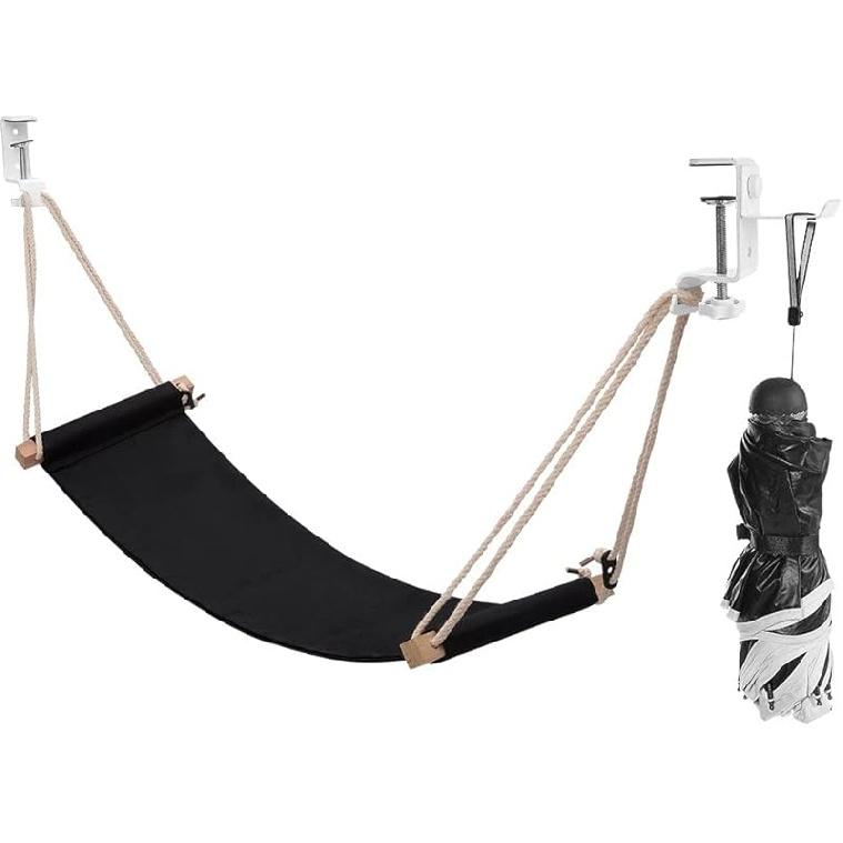 iMissiu Foot Hammock Under Desk Footrest, Adjustable Office Foot Rest Under Desk Hammock, Portable Desk Feet Hammock with Headphones Holder (Black)