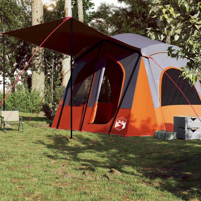 Tente de camping - vidaXL - Cabine 5 personnes - Imperméable - Gris et orange - Facile à monter
