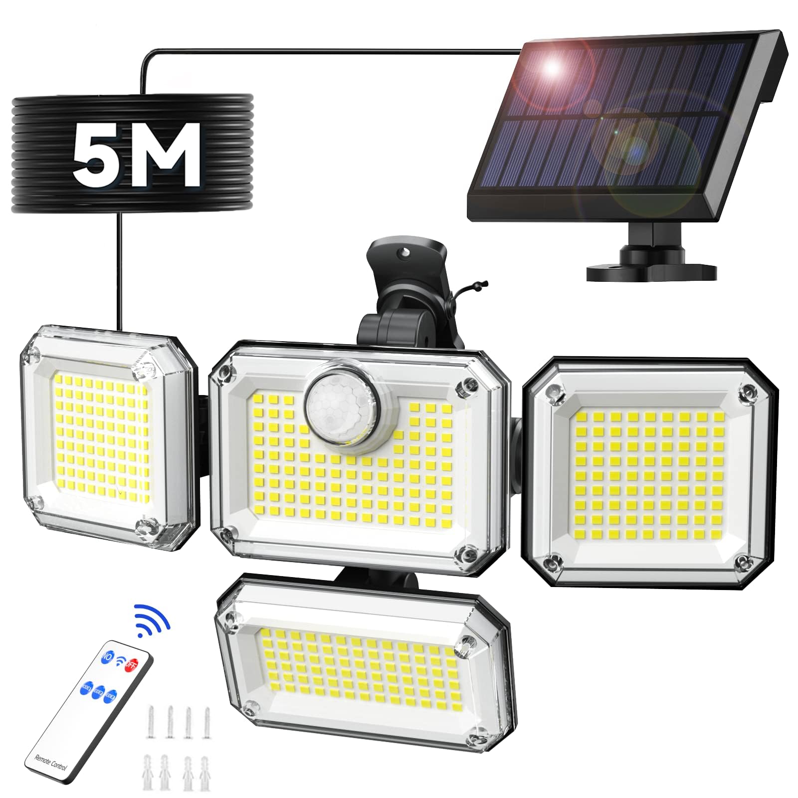 

Outdoor Waterproof Solar Light, Separate Sensor Light, 333 LEDs, Motion Sensor, 4-Light, IP65 Waterproof, 5M Extension Cord, 2400mAh High Capacity,