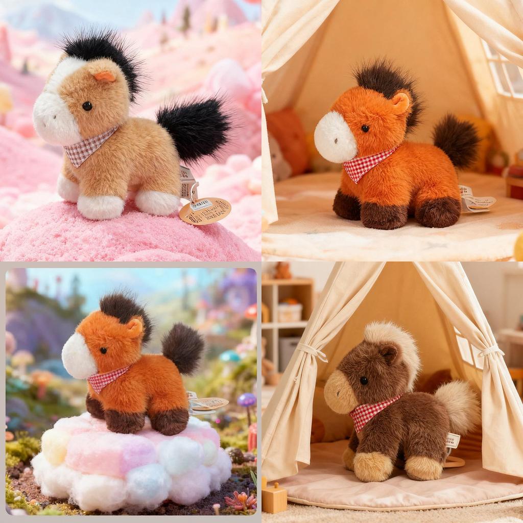 Pony Plush Toy With Scarf Short Plush Kid Gift For Animal Lovers