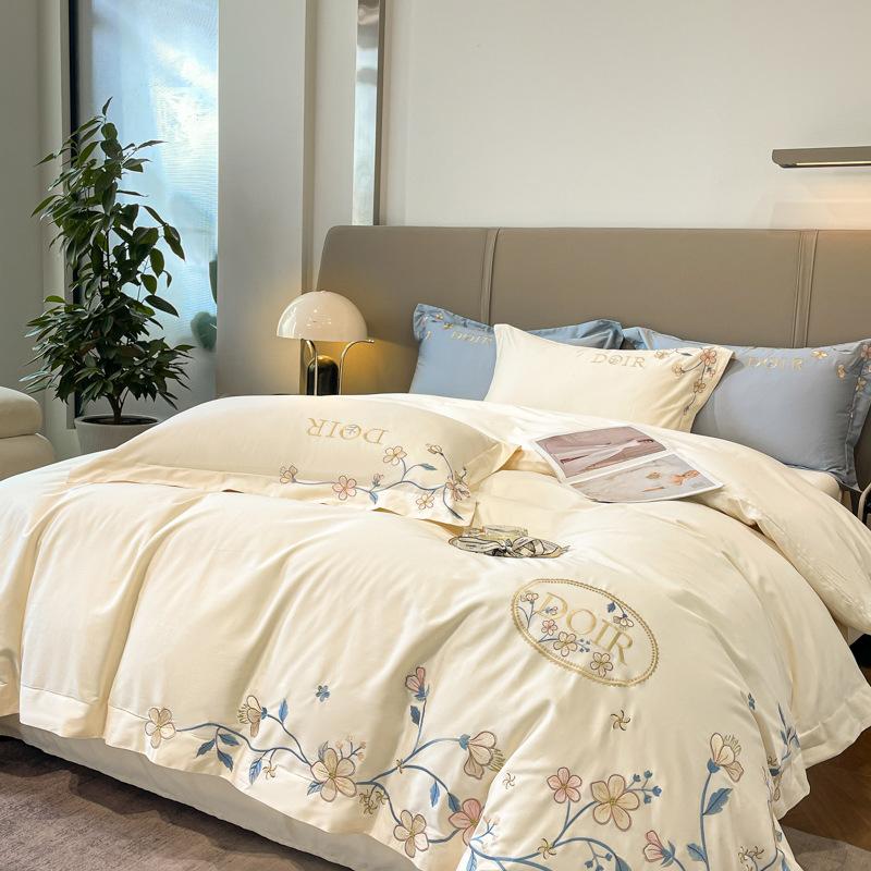 100 Pure Cotton 4pcs Set Class A Maternal and Infant Grade Long-staple Cotton Embroidered Quilt Cover Cotton Bed Sheet Mattress Household Bedding