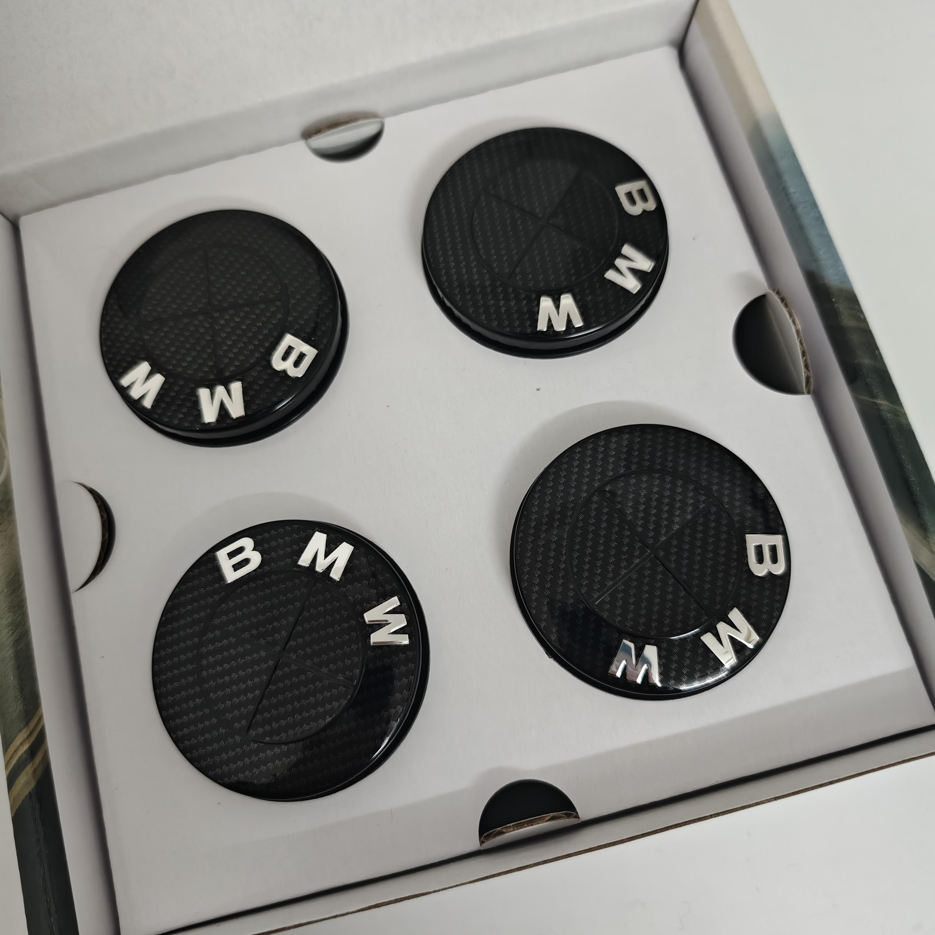 4PCS BMW Floating Wheel Hub Caps Carbon Fiber Texture Car Wheel Center Caps Auto Exterior Accessories for BMW