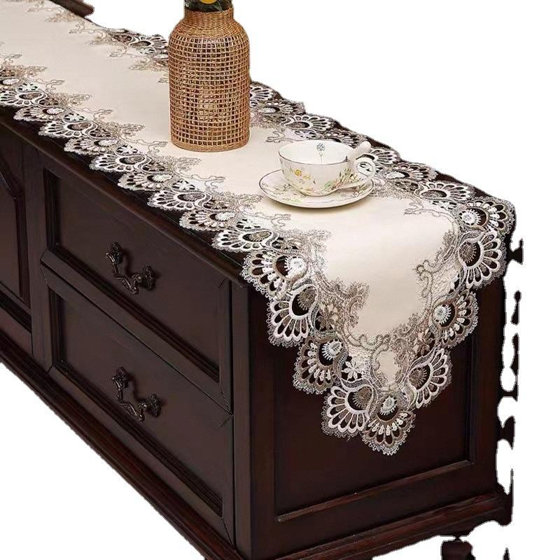European Table Flag Waterproof And Oil-Proof Leave-In Light Luxury Lace Tablecloth Long Strip New Tv Cabinet Dust Cloth
