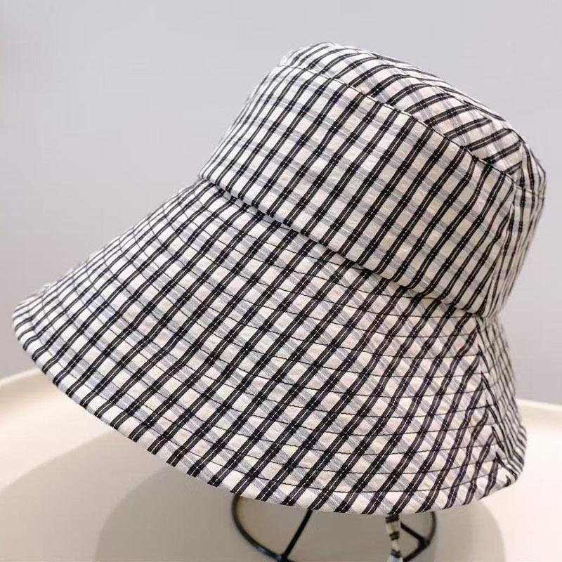 Spring Summer Plaid Bucket Hat Women Visor Fashion Large Size Face Slimming Fisherman Hat