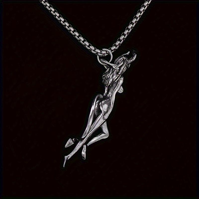 Fashion Creative Design Devil Goddess Pendant Necklace Men's Witch Motorcycle Pendant Necklace Charm Accessories Birthday Gift