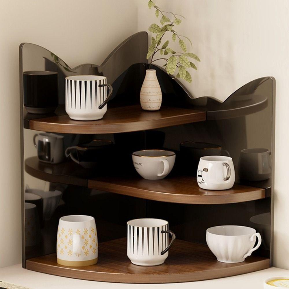 Wooden Table Corner Display Shelf Acrylic Cup Storage Rack Practical Mug Organizer  Office