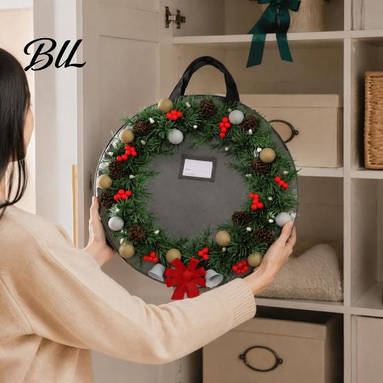 Round Artificial Tree Ornament Case Large Garland Storage Bag, Waterproof Oxford Container with Bag for Wreaths Reinforced Handles, Tear-Resistant