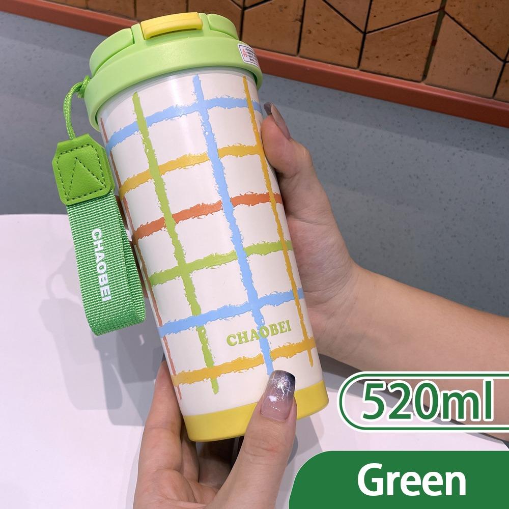 

New Portable Straw Cup Stainless Steel Large Capacity Water Cup Insulated Cup 520ml зелёный