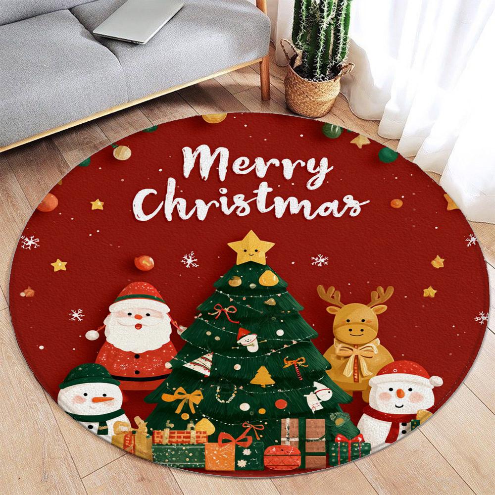 Christmas Santa Claus Round Rug Christmas Floor Mat Holiday Decoration Xmas Gift Home Interior Carpet Rug Festival Event Carpet