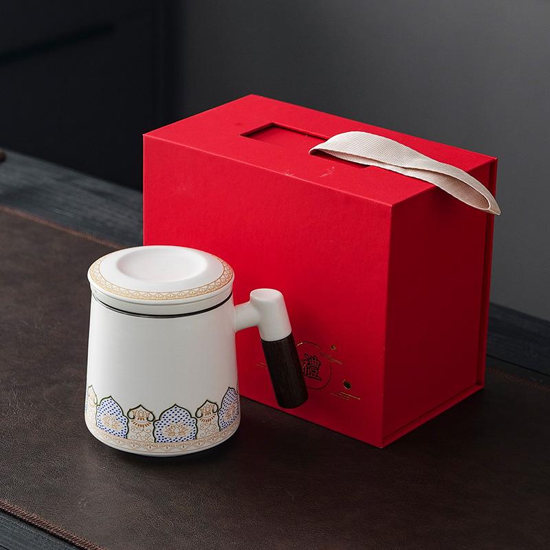 350ml Thermostatic Ceramic Mug, Teacup Tea Separation Cup, Gift Box Ceramic Tea Sets Water Cup, 1 set