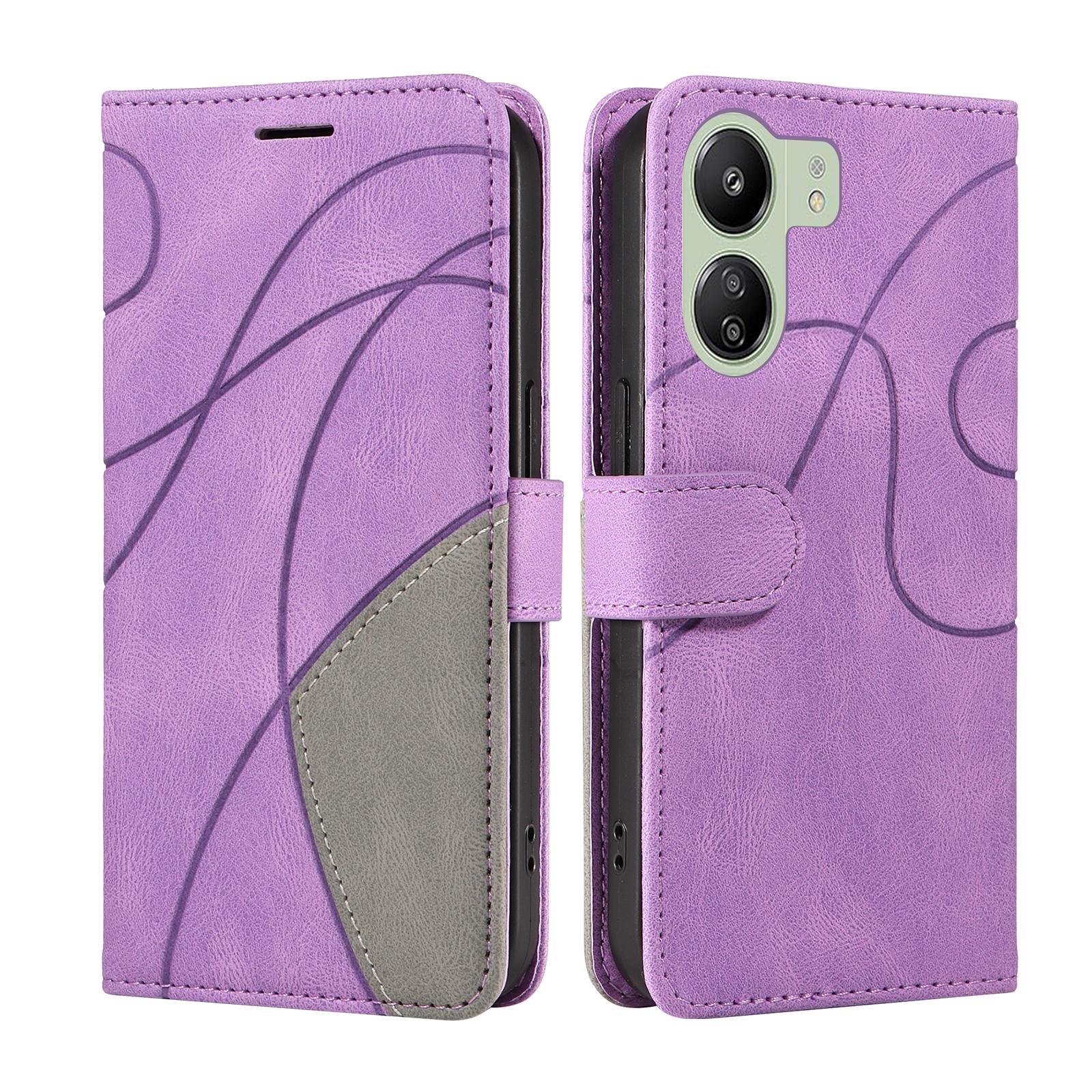 

For Xiaomi Redmi 13C 4G/13C 5G/13R 5G/Poco M6 5G/Poco C65 4G Leather Case Wallet Stand Color Splicing Phone Cover Light Purple