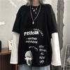 Harajuku винтажная футболка с длинным рукавом уличная одежда из двух предметов женская осенняя корейская модная лоскутная футболка с надписью Kpop одежда