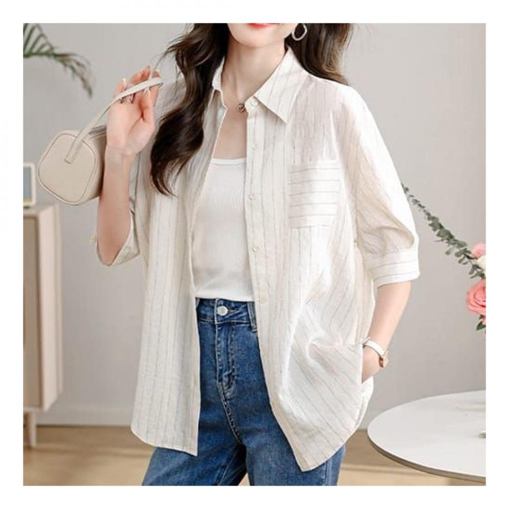 Navava Men S caSual Stripe Thin 5 Point Sleeve Shirt Nb2069