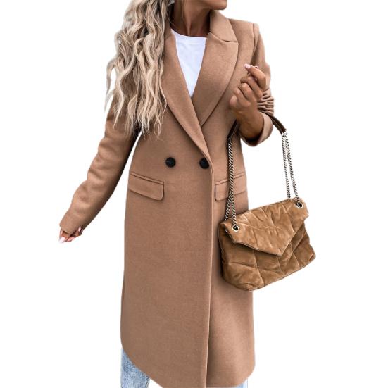 Elegante giacca lunga da donna con colletto, manica lunga, bottoni, soprabito invernale per ufficio