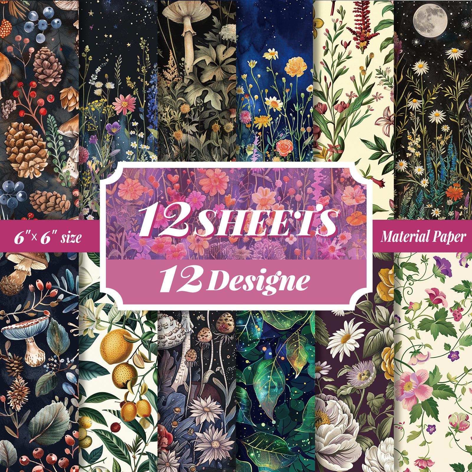 12 Sheets/Pack Of Charming Forest Material Paper Retro Literary Style Hand-Cut Paper Background Paper Batch