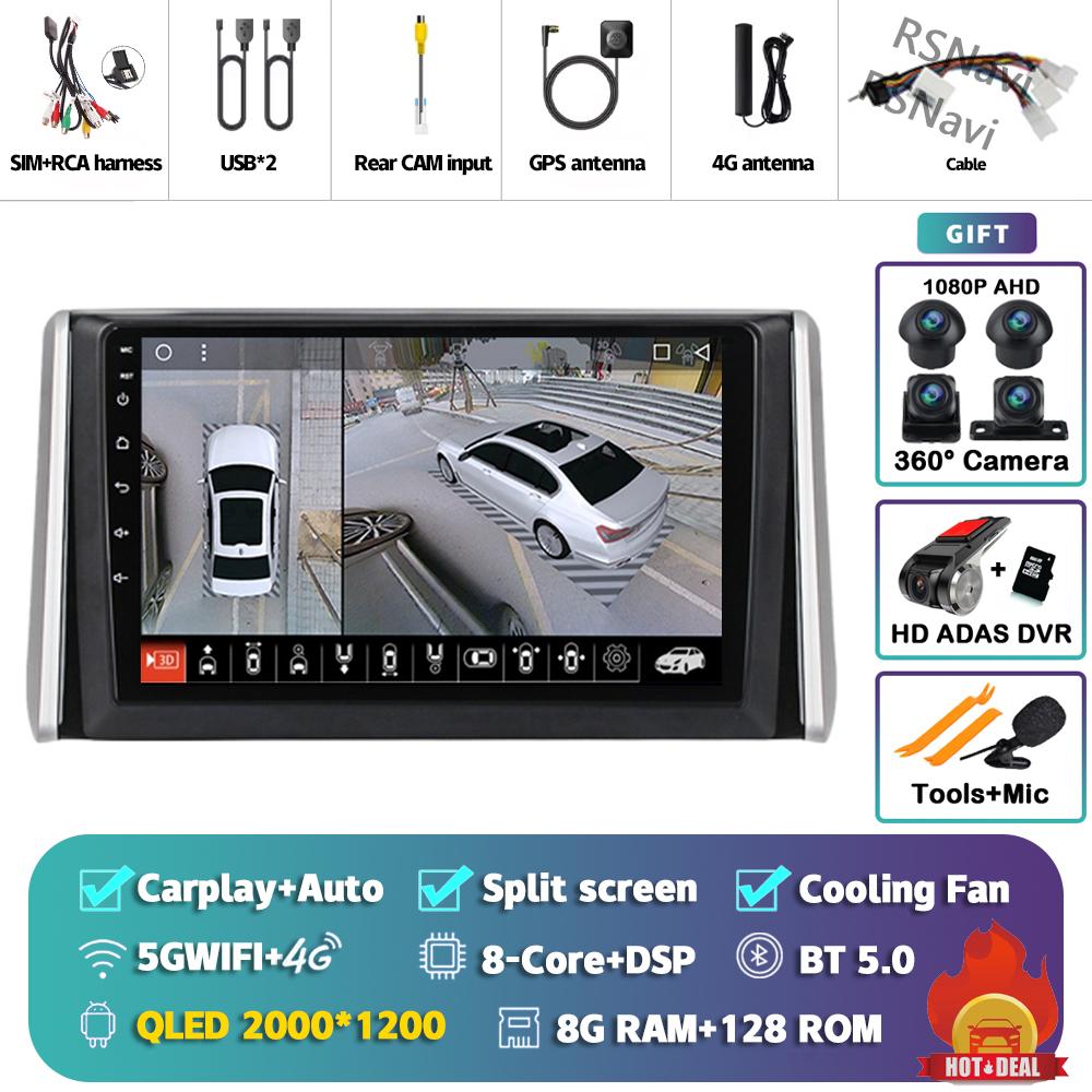 Android 14 Carplay Car Radio For Toyota RAV4 XA50 2018 - 2020 Multimedia Video Player Navigation GPS Stereo 2Din DVD 360 Camera