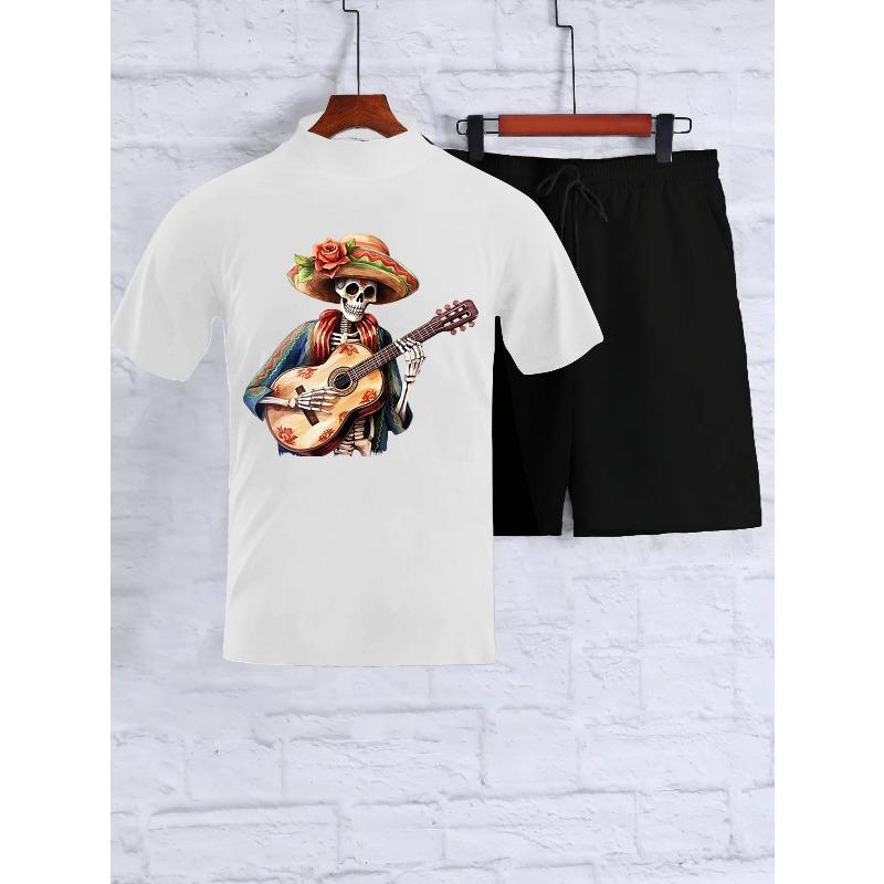 Мужской полиэстеровый спортивный костюм: футболка с коротким рукавом и шорты, летний повседневный комплект S