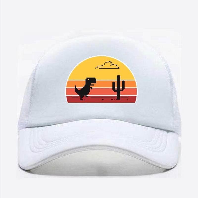 Sunset Offline Dinosaur Unisex Mesh Net Caps Chrome Disconnected Internet Dinosaur Baseball Caps Pixel Cloud Cactus Trucker Hats Adult Size