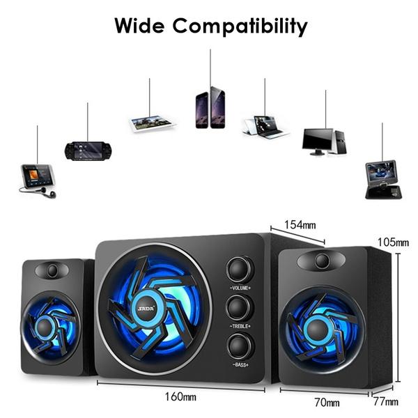 

SADA Multimedia 2.1 Desktop Computer Speaker LED Light Heavy Bass Subwoofer Home Bluetooth Speaker USB Power Supply for PC Laptop Cellphone