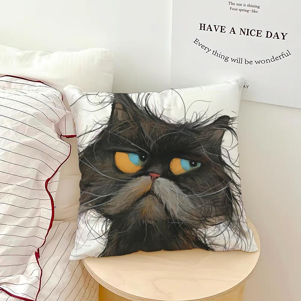 Cute Cat Printed Pillowcase Office Car Sofa Bed Cushion Cover Home Bedroom Decoration