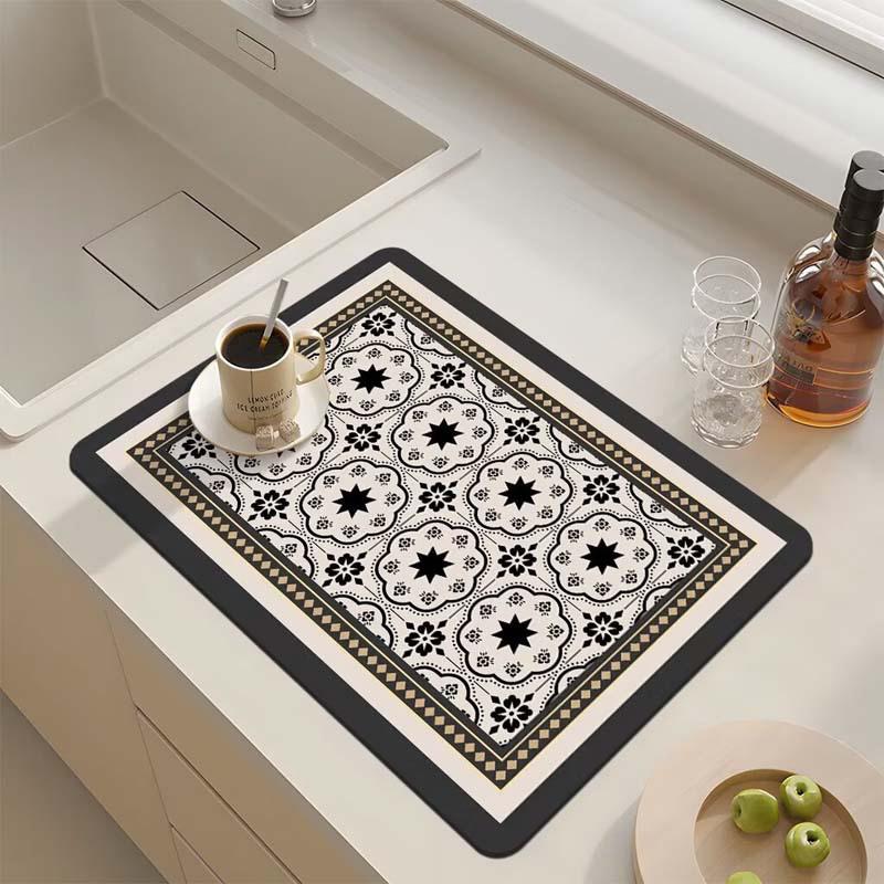

Coffee Maker Mat Retro Dish Drying Mats For Kitchen Non-Slip Draining Pad Quick Dry Tableware Placemat Washable