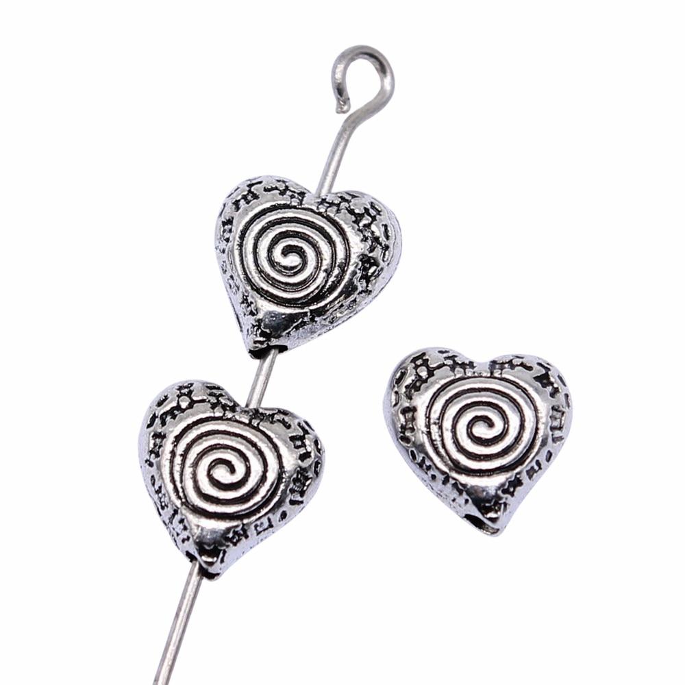 

10шт Сердце Бусины Бусины Античное серебро Цвет Цинковый сплав 9X8mm